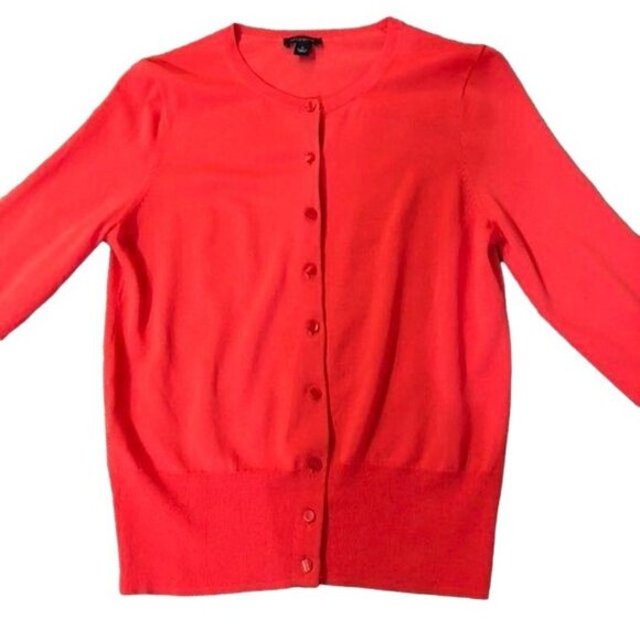 Ann Taylor Cardigan Womens S Stretch Button Front Orange Red Career Casual - Picture 5 of 12